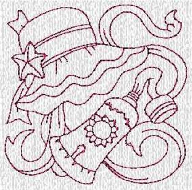 Picture of Redwork Beach Hat Machine Embroidery Design