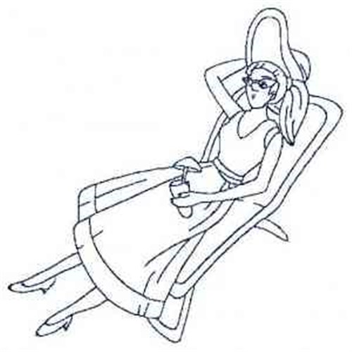 Lounging Woman Redwork Machine Embroidery Design