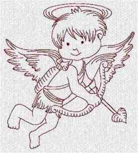 Redwork Cupid Machine Embroidery Design