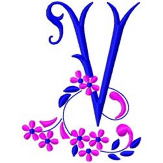 Picture of Floral Monogram V Machine Embroidery Design