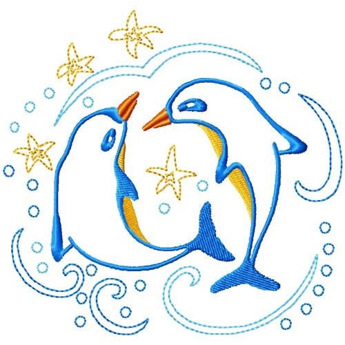 Dolphins Swimming Machine Embroidery Design