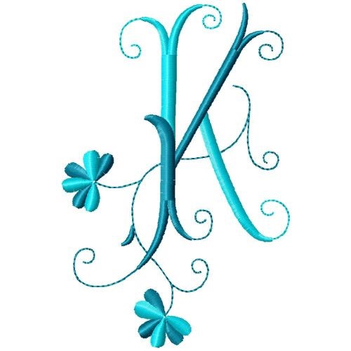 Floral Monogram K Machine Embroidery Design