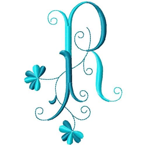 Floral Monogram R Machine Embroidery Design