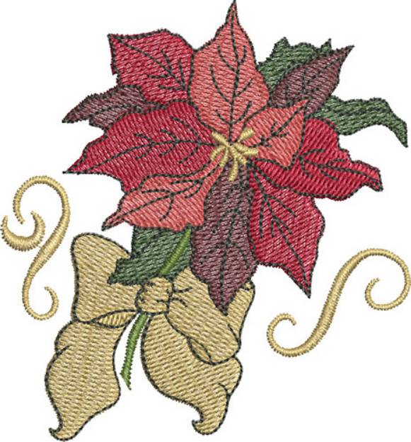 Picture of Pointsettia with Bow Machine Embroidery Design