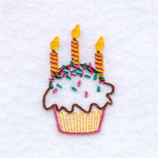 Picture of Birthday Cupcake 3 Machine Embroidery Design