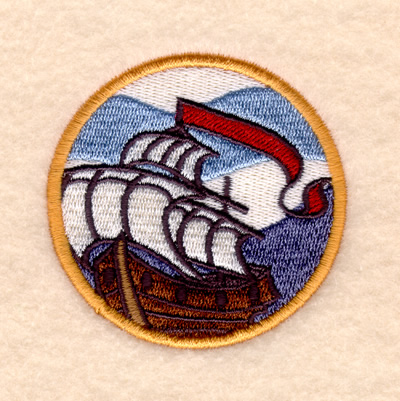 Galleon Ship in a Porthole Machine Embroidery Design