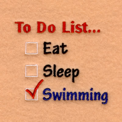 Swimming To Do List… Machine Embroidery Design