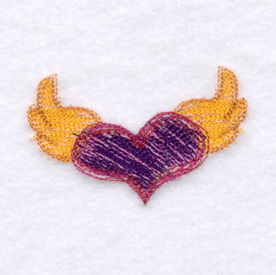 Sketched Flying Heart Machine Embroidery Design