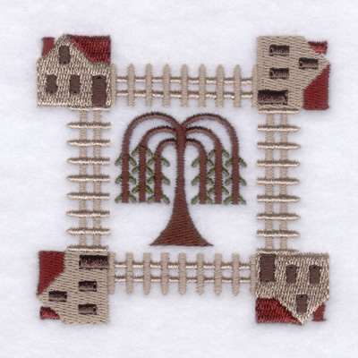 Folk Tree house Square Machine Embroidery Design