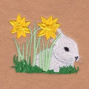 Picture of White Bunny with Flowers Machine Embroidery Design