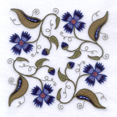 Jacobean Blue Flower Square Machine Embroidery Design