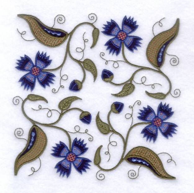 Picture of Jacobean Blue Flower Square Machine Embroidery Design