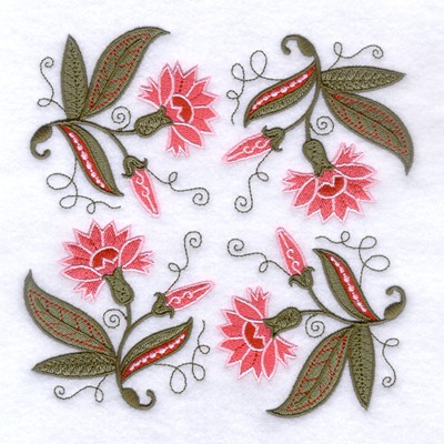 Jacobean Pink Flower Square Machine Embroidery Design