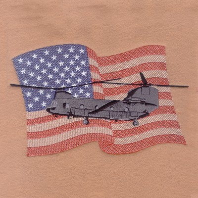 Dual Rotary Helicopter with Flag Machine Embroidery Design