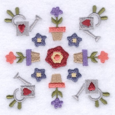 Flower Pot Folk Square Machine Embroidery Design
