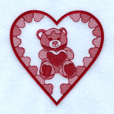 Heart Bear Toile Machine Embroidery Design