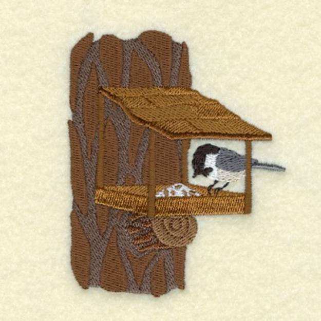 Picture of Chickadee at Feeder Machine Embroidery Design