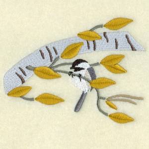 Picture of Chickadee on Birch Tree Machine Embroidery Design