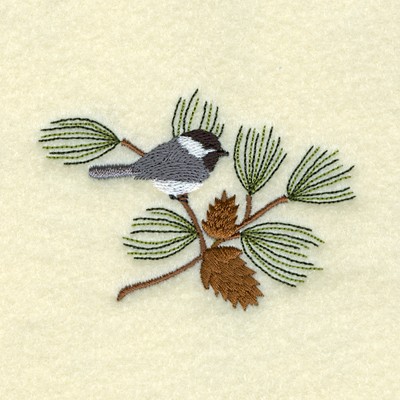 Chickadee on Pine Branch Machine Embroidery Design