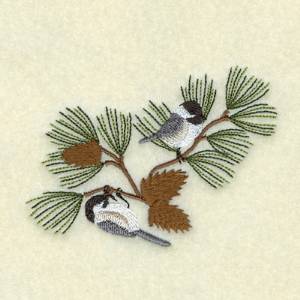 Picture of Chickadees Pine Branch Machine Embroidery Design