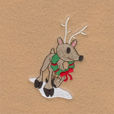 Reindeer with Wreath Machine Embroidery Design