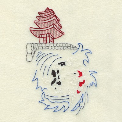 Koi With Temple Machine Embroidery Design