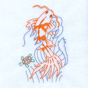 Picture of Koi With Turtle Machine Embroidery Design