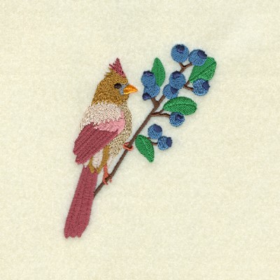 Cardinal With Blueberries Machine Embroidery Design