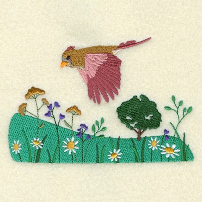 Soaring Female Cardinal Machine Embroidery Design