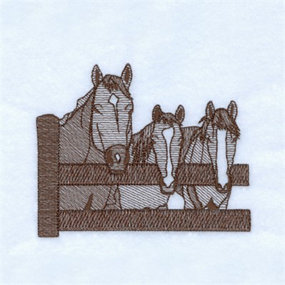 Rodeo Horses At Fence Machine Embroidery Design