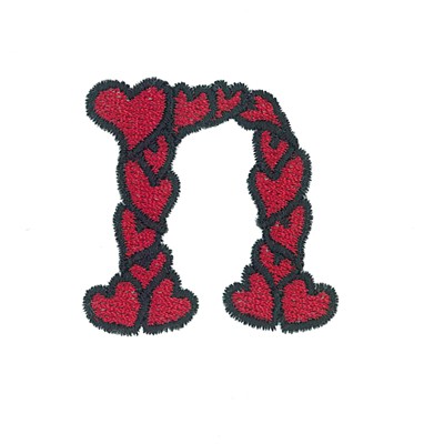Hearts Lower Case N Machine Embroidery Design