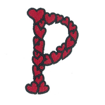 Hearts Lower Case P Machine Embroidery Design