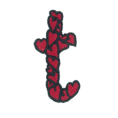 Hearts Lower Case T Machine Embroidery Design