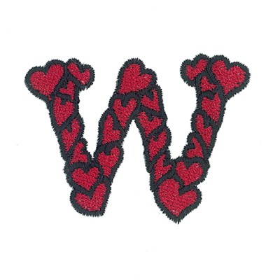 Hearts Lower Case W Machine Embroidery Design