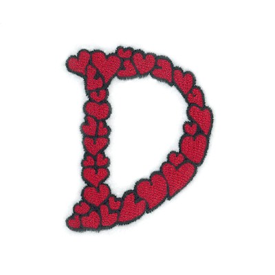 Hearts Upper Case D Machine Embroidery Design
