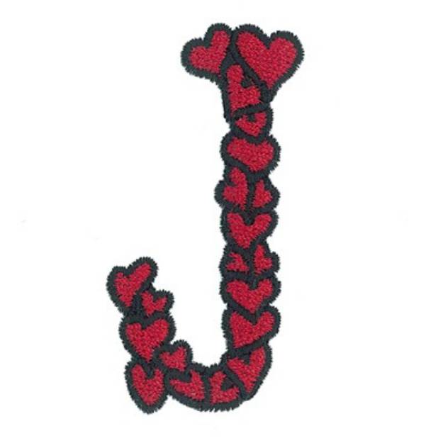 Picture of Hearts Upper Case J Machine Embroidery Design