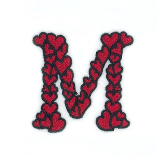 Picture of Hearts Upper Case M Machine Embroidery Design