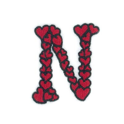 Hearts Upper Case N Machine Embroidery Design