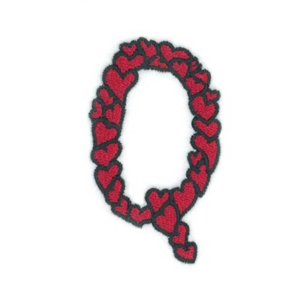 Picture of Hearts Upper Case Q Machine Embroidery Design