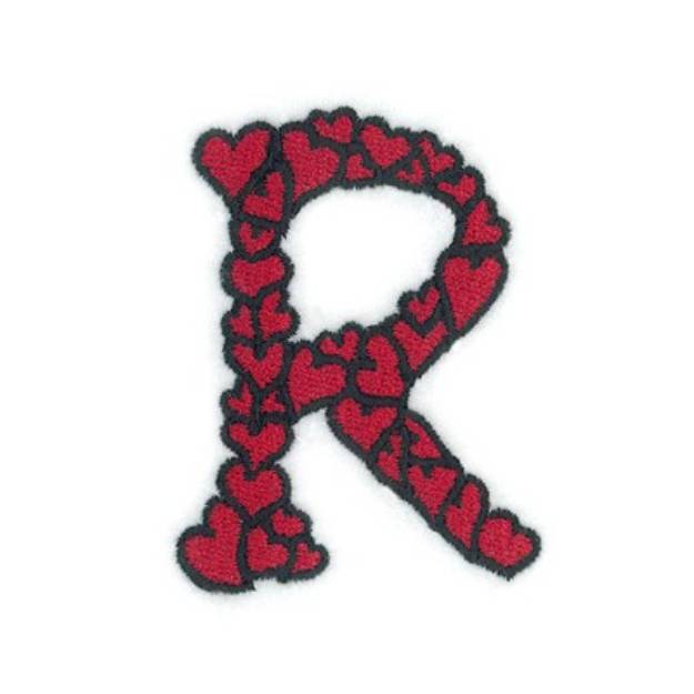 Picture of Hearts Upper Case R Machine Embroidery Design