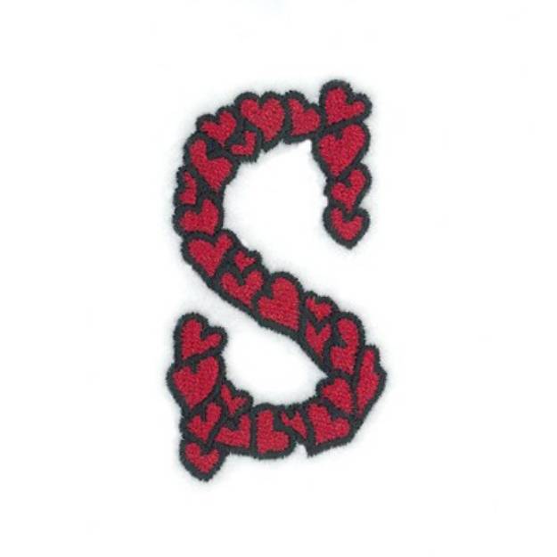 Picture of Hearts Upper Case S Machine Embroidery Design