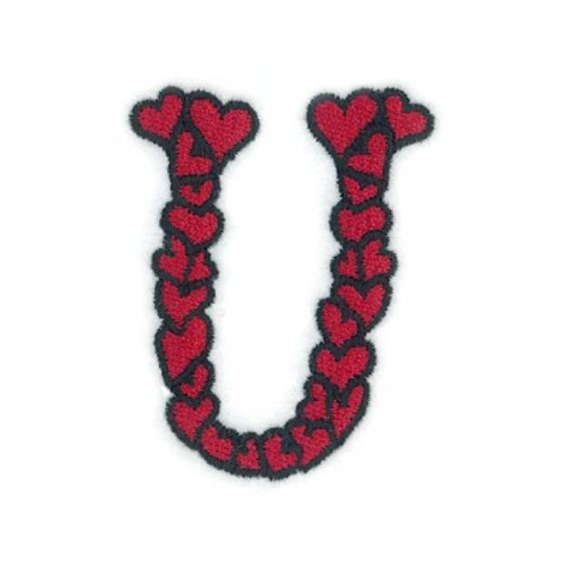 Picture of Hearts Upper Case U Machine Embroidery Design