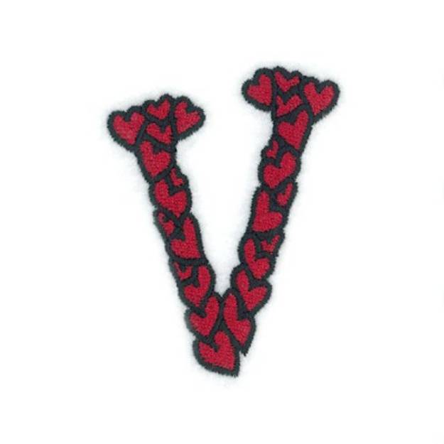 Picture of Hearts Upper Case V Machine Embroidery Design