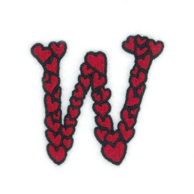 Picture of Hearts Upper Case W Machine Embroidery Design