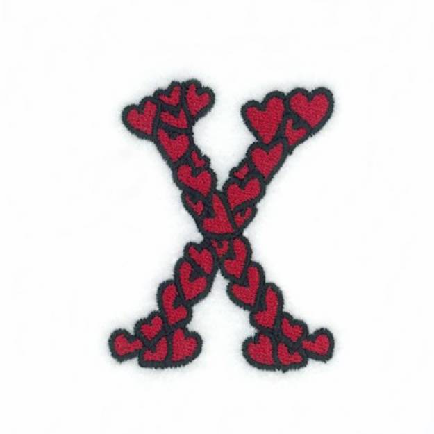 Picture of Hearts Upper Case X Machine Embroidery Design