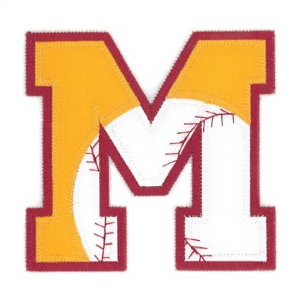 Picture of M Baseball Applique Machine Embroidery Design