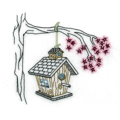 Vintage Birdhouse Machine Embroidery Design