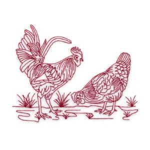 Picture of Redwork Roosters In Grass Machine Embroidery Design