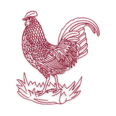 Redwork Rooster Nest Machine Embroidery Design