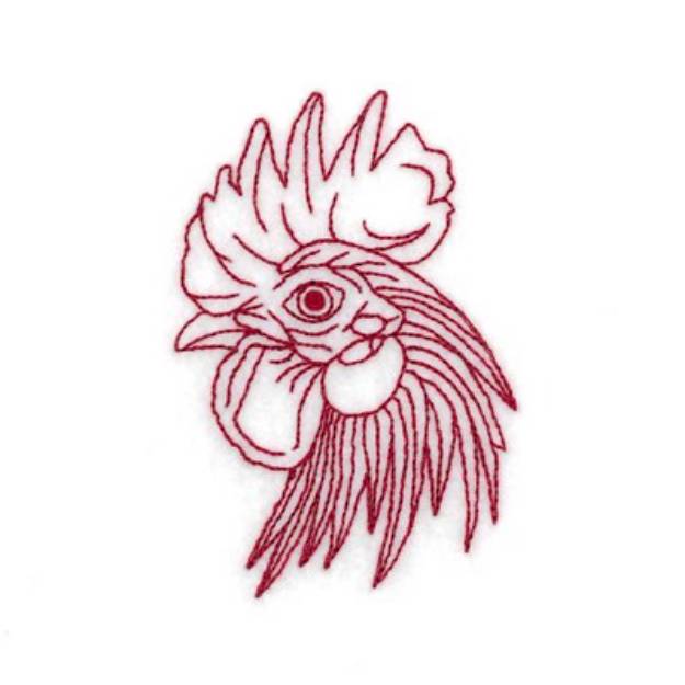 Picture of Redwork Rooster Head Machine Embroidery Design